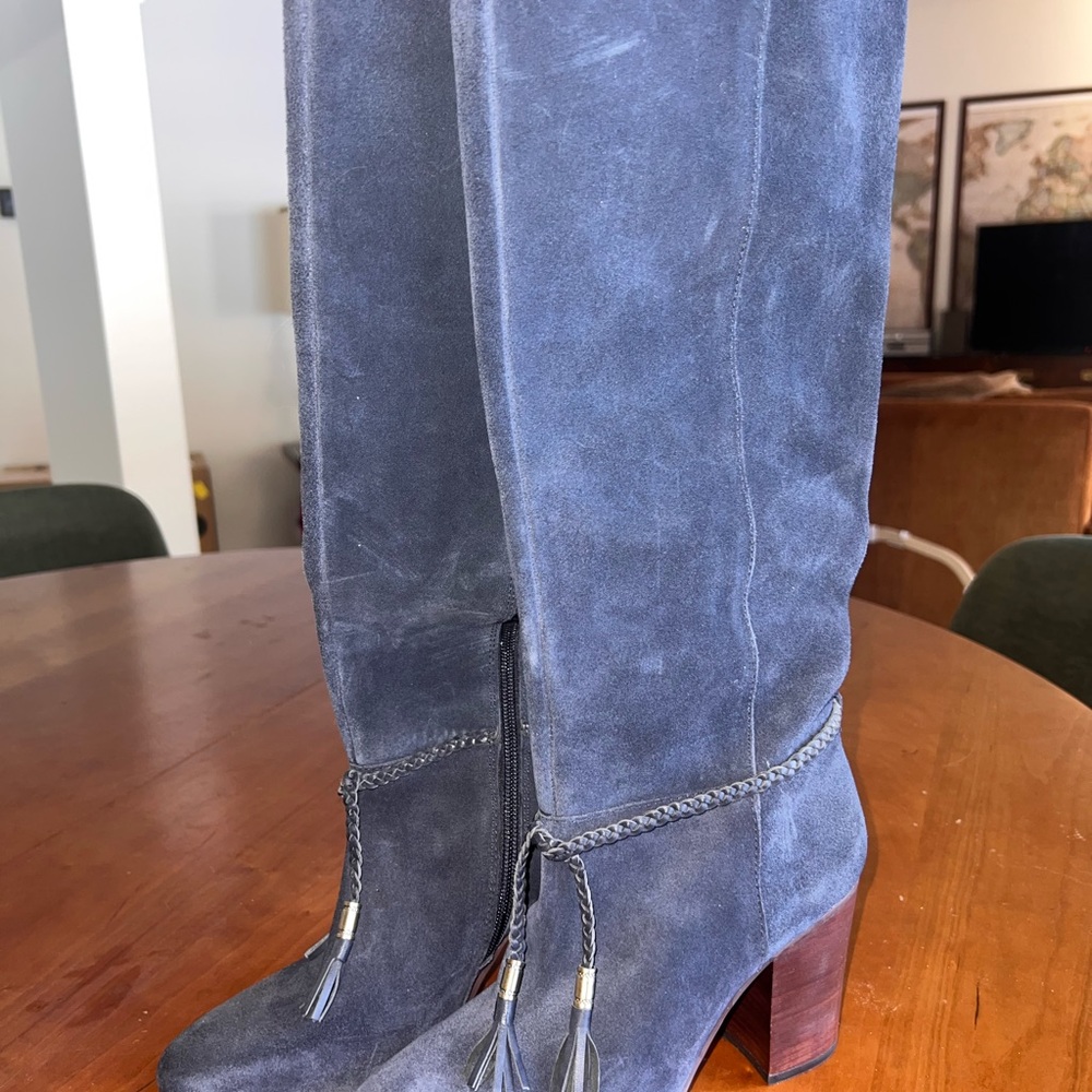 Blue Suede Knee-High Boots